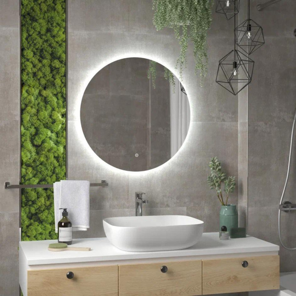 Зеркало Континент Ajour Eco 60х60 см, с LED/ЛЕД-подсветкой, круглое, выключатель сенсорный, для ванны, навесное/подвесное/настенное
