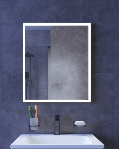 Зеркало IDDIS Slide, 60х70х25 см, с LED/ЛЕД-подсветкой, прямоугольное, с антизапотеванием, выключатель бесконтактный, для ванны, навесное/подвесное/настенное