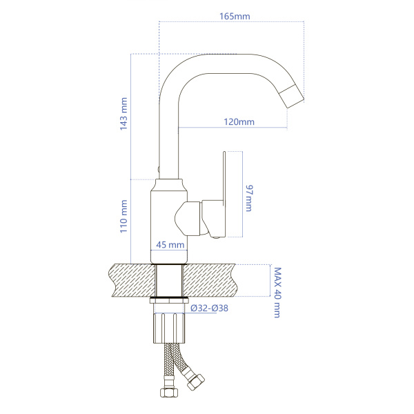 Смеситель для раковины/умывальника AQUEDUC однорычажный, поворотный на 360, керамический, длина излива 120 мм нержавеющая сталь, цвет серый 345730