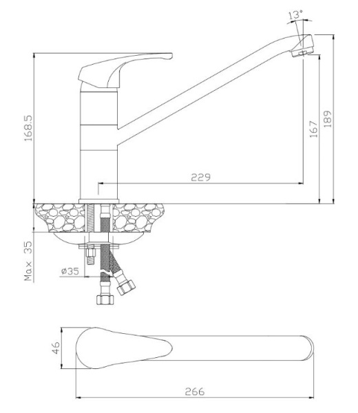 Смеситель для кухни/мойки Olives Avila 02430AV однорычажный, керамический, с поворотным изливом, латунь, цвет хром