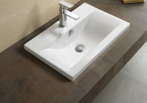 Раковина для ванной CeramaLux 9393-100 100х18,5х39,5 встраиваемая, прямоугольная, керамическая/фарфоровая, цвет белый, с отверстием под смеситель, слив-перелив