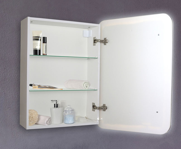 Зеркальный шкаф Silver Мirrors Фиджи, 60х80 см, навесной, цвет белый, зеркало с подсветкой LED/ЛЭД, сенсорный выключатель, с 1 распашной дверцой/одностворчатый