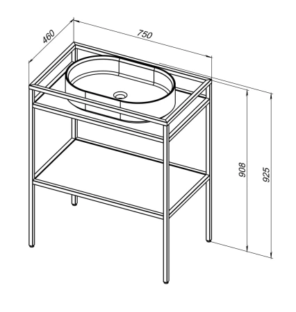 Консоль под раковину Allen Brau Liberty 75, 750х460х908 мм, напольная, цвет медь браш, металлическая, каркас под раковину, прямоугольная, с полкой