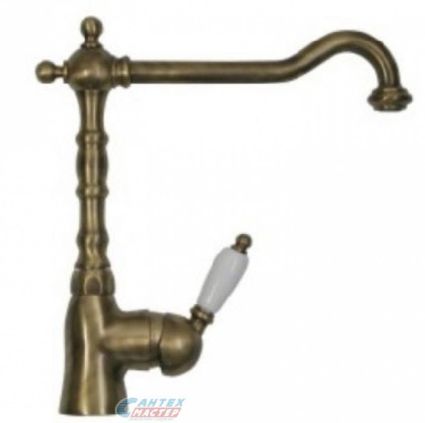 Смеситель для кухни/мойки Pyramis Baroque однорычажный, керамический, с поворотным изливом, длина 229 мм, латунь, цвет латунь, кухонный, вертикальный, кран, комплект, сантехника, водопроводные, размер, характеристики, высота, расстояние, длина