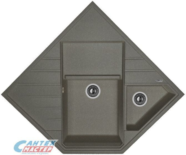 Мойка Florentina Бомбей 900, 90х61х21.7 см, угловая, двойная, с левым крылом, врезная, из искусственного камня, цвет черный, без отверстия под смеситель, слив-перелив, для кухни Мойка Florentina Бомбей 900, 90х61х21.7 см, угловая, двойная, с левым крылом, врезная, из искусственного камня, цвет черный, без отверстия под смеситель, слив-перелив, для кухни