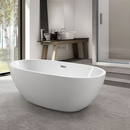 Ванна акриловая Vincea 165х75 отдельностоящая, акрил, цвет- белый, (без гидромассажа, рамы, фронтальной панели), слив-перелив, овальная