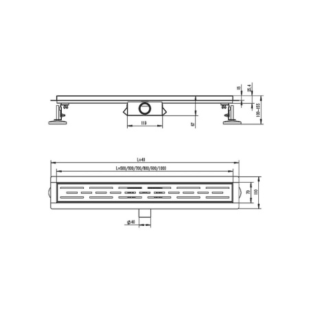 Водоотводящий желоб Raglo R652.50.06 с двухсторонней решеткой под плитку 500 мм, цвет черный, поворотный сифон 360°, DN 50 