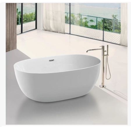Ванна акриловая Vincea 170х80 отдельностоящая, акрил, цвет- белый, (без гидромассажа, рамы, фронтальной панели), слив-перелив, овальная