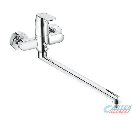 Смеситель для ванны/душа Grohe Eurostyle Cosmopolitan однорычажный, керамический, настенный, излив фиксированный 400 мм, латунь, цвет хром, длинный, универсальный, горизонтальный, рычажный, кран, комплект, сантехника, размер, характеристики, высота