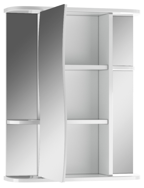 Зеркальный шкаф Домино Волна Айсберг 2-55, 566х157х700 мм, без подсветки, подвесной, цвет белый, зеркало, 1 распашная дверца/открытые полки, прямоугольный, левый, левосторонний