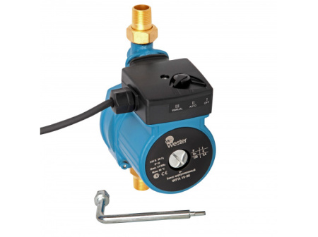 Насос повысительный Wester WPA 15-90 L160 мм D15 1.5 м³/ч, напор 9 м, 10 бар, 0,12 кВт, 220 В, с гайками, повышающий давление, для систем отопления частных домов, квартир, горячей, холодной, чистой воды, ГВС,ХВС, теплого пола, водоснабжения