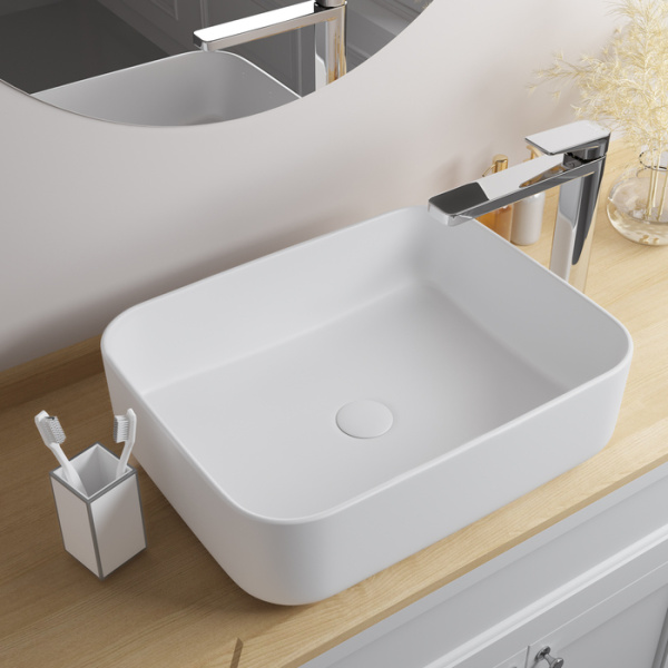 Раковина IDDIS Bridge 39х50х14 см, накладная, прямоугольная, керамическая/фарфоровая, цвет белый матовый, без отверстия под смеситель, без слив-перелива, умывальник