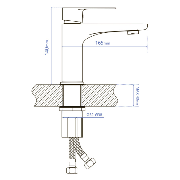 Смеситель для раковины/умывальника AQUEDUC однорычажный, неповоротный, керамический, длина излива 165 мм нержавеющая сталь, цвет хром 345737