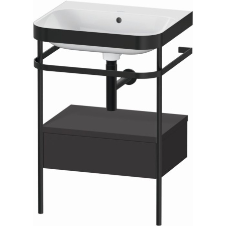 Консоль с раковиной Duravit Happy D.2 Plus c-bonded, 57,5х49х85 см, напольная, металл/ДСП 1 выдвижной ящик, цвет: графит суперматовый /умывальник, прямоугольный, цвет белый, керамика, без отверстия под смеситель