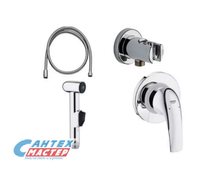 Смеситель для ванны/душа Grohe BauCurve однорычажный, керамический, настенный, излив фиксированный 162 мм, латунь, цвет хром, короткий, универсальный, горизонтальный, рычажный, кран, комплект, сантехника, размер, характеристики, высота, расстояние