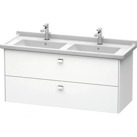 Тумба под раковину Duravit Brioso, 122х46,9х56,3 см, подвесная, 2 выдвижных ящика, ДСП, цвет: белый матовый/хром, шкафчик навесной, механизм доводчика, прямоугольная, правая/левая, в ванную комнату