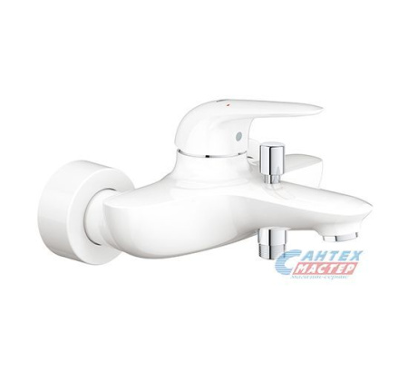 Смеситель для ванны/душа Grohe Eurostyle New однорычажный, керамический, настенный, излив фиксированный 185 мм, латунь, цвет белая луна/хром, короткий, универсальный, горизонтальный, рычажный, кран, комплект, сантехника, размер, характеристики