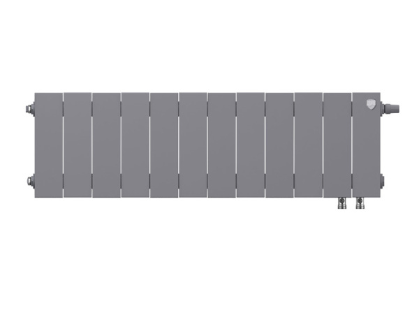 Радиатор отопления Royal Thermo PianoForte 200 Silver Satin VDR (12 секций) биметаллический, нижнее, правое подключение, для квартиры, дома, водяные, мощность 1212 Вт, настенный, серебристый