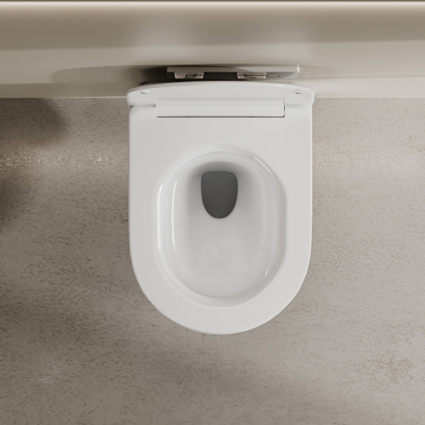 Унитаз подвесной ABBER Bequem 500х355х300 мм цвет белый, горизонтальный (прямой) выпуск, смыв торнадо, безободковый, система антивсплеск, с сиденьем микролифт, дюропласт AC1129