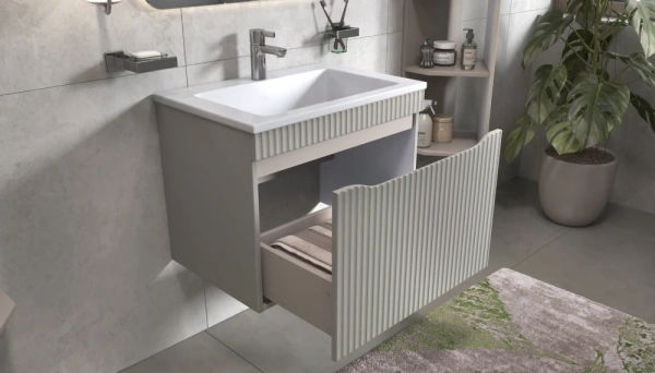 Тумба под раковину Velvex Alba 800-0-1, 760х445х506 мм, подвесная, цвет тирамису, 1 выдвижной ящик, подходит раковина Modul 80, правая/левая, универсальная, в ванную комнату