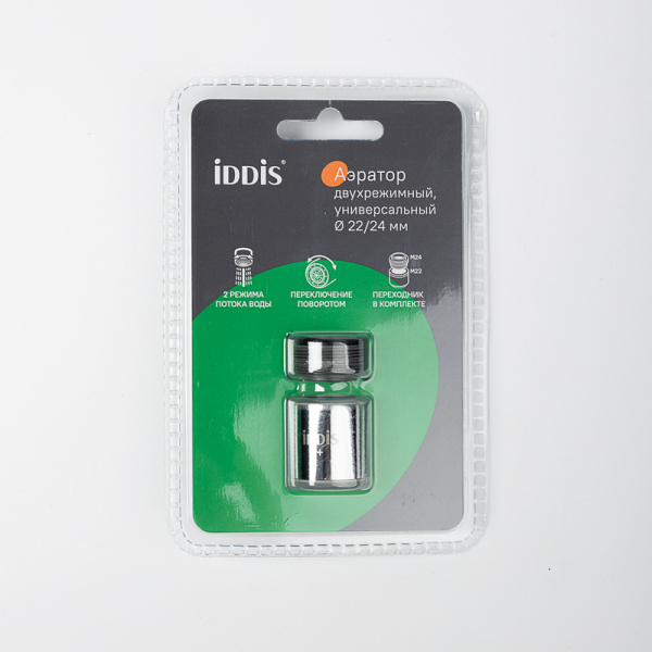 Аэратор IDDIS Optima Home для смесителя M22/М24, корпусный, внутренняя резьба, ABS-пластик, двухрежимный, хром глянцевый 996P22S2SMD