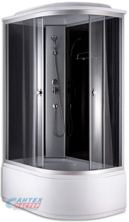 Душевая кабина 80х120х220 см Niagara Classic (левая) поддон высокий, асимметричная, угловая, стекло тонированное, задние стекла черные, с верхним душем, без гидромассажа, с сиденьем, смеситель, профиль хром матовый, прозрачное стекло, белая, закрытая