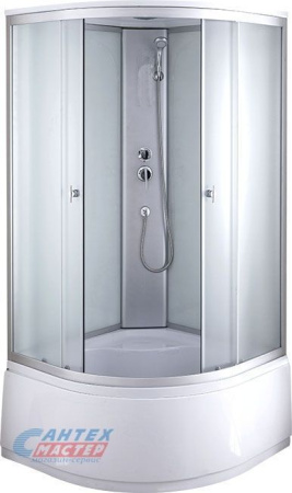 Душевая кабина 100х100х220 см Niagara Classic поддон высокий, полукруглая, угловая, стекло матовое, задние стекла белые, с верхним душем, без гидромассажа, смеситель, профиль хром матовый, прозрачное стекло, белая, закрытая