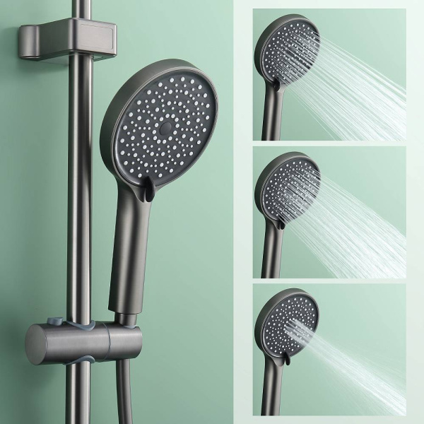 Душевая система Splenka S50.24.09 высота 1459 мм цвет графит, комплект: однорычажный смеситель/излив/тропический душ круглый (с верхней лейкой)/лейка/стойка/шланг, латунь