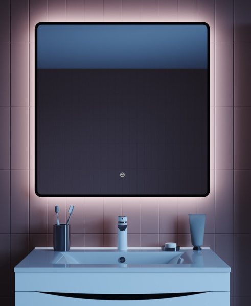 Зеркало IDDIS Cloud, 80х80х3 см с LED/ЛЕД-подсветкой, прямоугольное, выключатель сенсорный, для ванны, навесное/подвесное/настенное