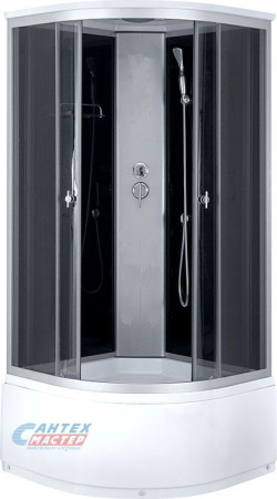 Душевая кабина 100х100х220 см Niagara Classic поддон высокий, полукруглая, угловая, стекло тонированное, задние стекла черные, с верхним душем, без гидромассажа, смеситель, профиль хром матовый, прозрачное стекло, белая, закрытая