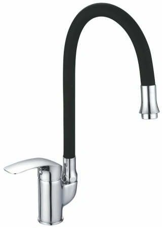 Смеситель для кухни/мойки SHEVANIK, однорычажный, округлый, поворотный, латунный, с гибким изливом, длина излива 500 мм, латунь, цвет черный