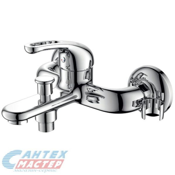 Смеситель для ванны/душа D&K Eucharius Rhein однорычажный, керамический, настенный, излив короткий литой 168 мм, латунь хром, горизонтальный, фиксированный, однорукий, кран, комплект, сантехника, размер, характеристики, высота, расстояние (Д&K)