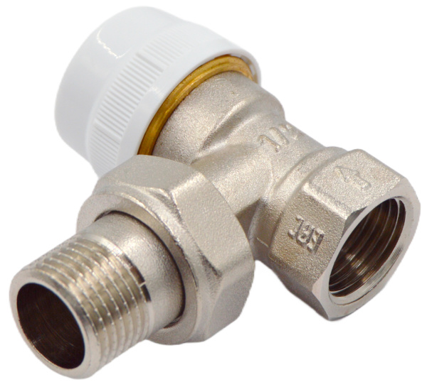 Клапан радиаторный Okseler 1/2"вн.-нр. термостатически, угловой, с полусгоном, для радиатора отопления, латунный, никелированный 