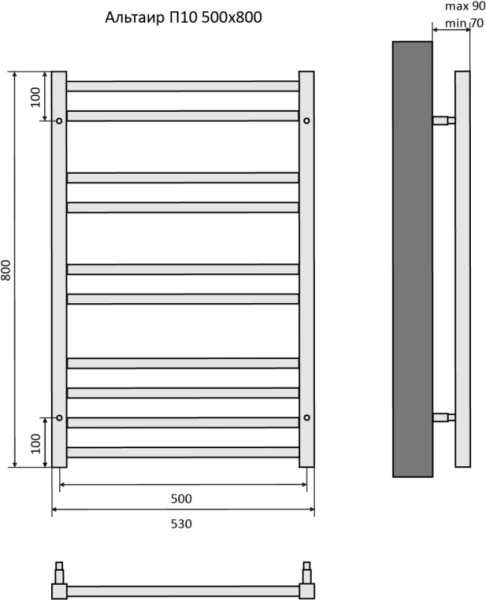 Полотенцесушитель Aquatek Альтаир водяной П10 500х800 мм хром, нержавеющая сталь, лесенка, подключение нижнее