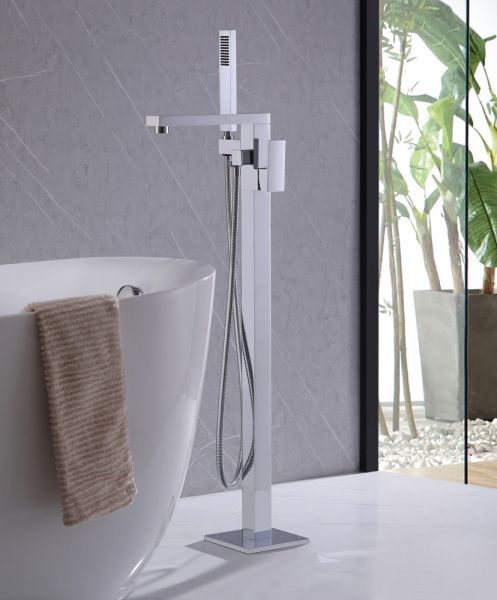 Смеситель для ванны/душа ABBER Daheim напольный, однорычажный, неповоротный, длина излива 220 мм, латунь, цвет хром