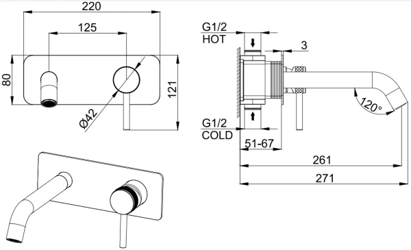Смеситель для раковины/умывальника Allen Brau Priority встраиваемый, однорычажный, неповоротный, латунь, длина излива 261 мм, керамический, цвет хром