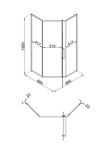Душевой уголок Olives Kabrera 90х90х195 см без поддона, 5-тиугольный, стекло прозрачное 6 мм, профиль черный матовый, без крыши, распашная KB-90C5-SW-GB