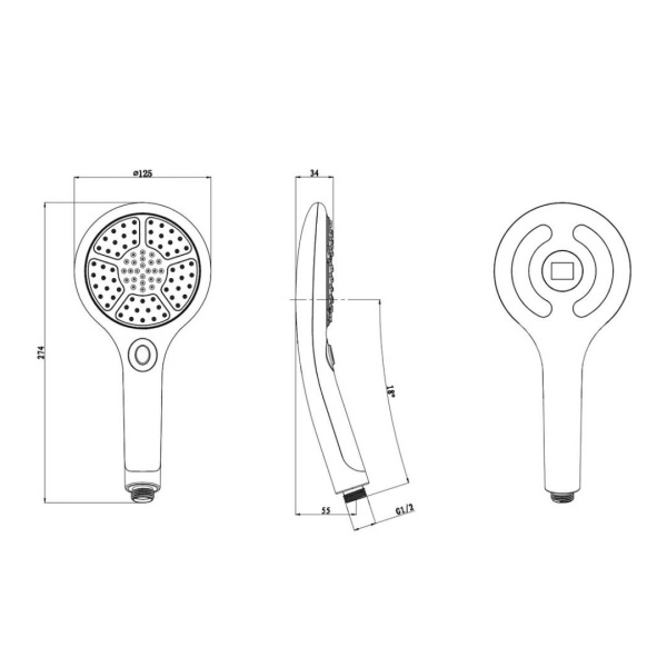 Душевая лейка Olives D173LED светодиодная, круглая, хром, ABS пластик, 3 режима, 125х274 мм