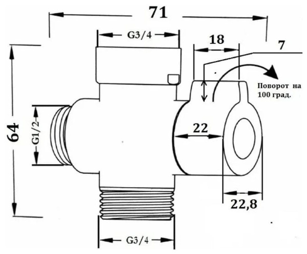 Дивертор для смесителя Esko 3/4"нр.х1/2"нр.х3/4"вн. предназначен для подключения к смесителю, латунь, хром 