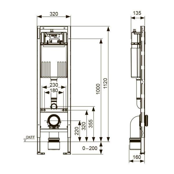 Инсталляция TECE TECEbase со смывным бачком, без кнопки, 1120х320х135 мм система для подвесного унитаза