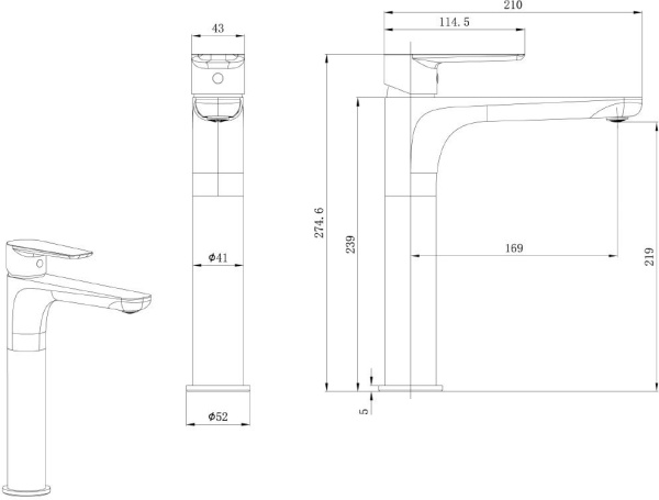 Смеситель для раковины/умывальника Allen Brau Eclipse 2.0 однорычажный, цвет хром, неповоротный, фиксированный, высокий, излив длина 169 мм высота 219 мм, латунь