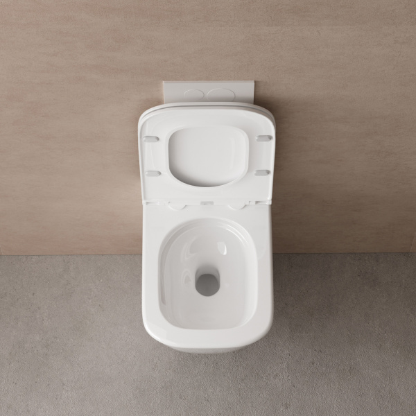 Унитаз подвесной ABBER Rechteck 485х345х400 мм цвет белый, горизонтальный (прямой) выпуск, смыв торнадо, безободковый, с закрытым дном, система антивсплеск, с сиденьем микролифт, дюропласт AC1220TC