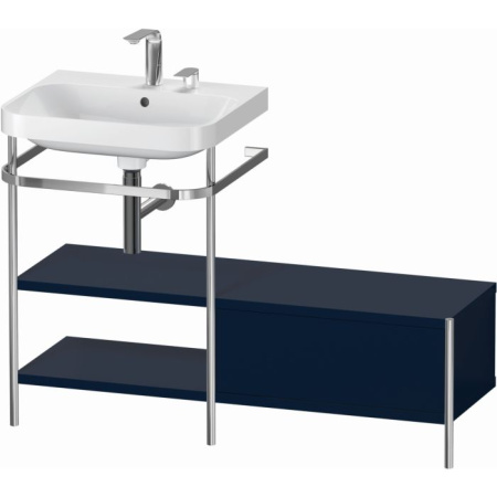 Консоль с раковиной Duravit Happy D.2 Plus c-bonded, 120х49х85 см, напольная, металл/ДСП 1 выдвижной ящик, 2 полки, левая, цвет: темно-синий шелковисто-матовый /умывальник, цвет белый, керамика, 2 отверстия под смеситель