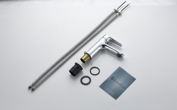 Смеситель для раковины/умывальника Knotlor Pulse, однорычажный, неповоротный, керамический, длина излива 106 мм, латунь, цвет хром