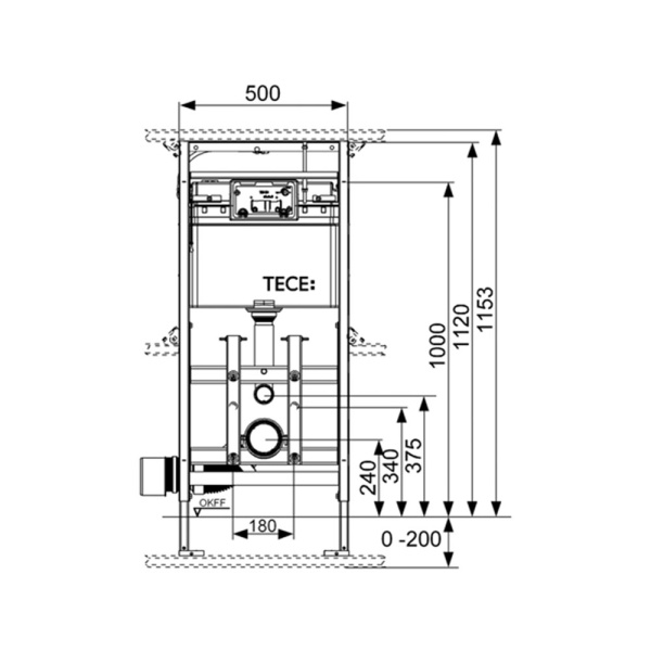 Инсталляция TECE TECElux 200 без кнопки, 1120х500х150 мм регулируемая по высоте, система для подвесного унитаза