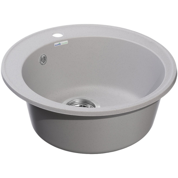 Мойка GranFest QUARZ 08, 47,9х47,9 см, врезная, кварц, круглая, цвет серый, с отверстием под смеситель, слив-перелив, без крыла, для кухни