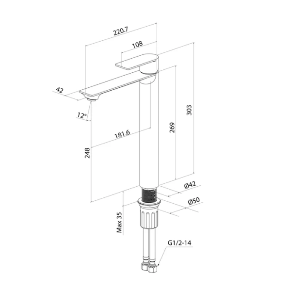 Смеситель для раковины/умывальника Milardo Maze, однорычажный, неповоротный, керамический картридж, высокий, длина излива 181 мм, нержавеющая сталь, цвет черный матовый MAZBL01M01