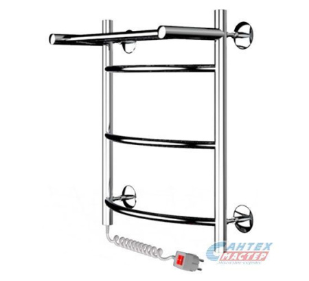 Полотенцесушитель 500х400 мм Indigo Arc, с полкой(полочкой), электрический, универсальное подключение, из нержавеющей стали, форма лесенка, настенный, цвет серебристый, для ванны