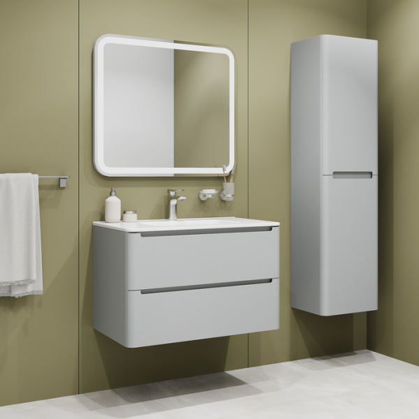 Пенал IDDIS Edifice 40х30х150 см, подвесной, универсальная ориентация, 2 распашные дверцы/со стеклянными полками, цвет светло-серый, в ванную комнату
