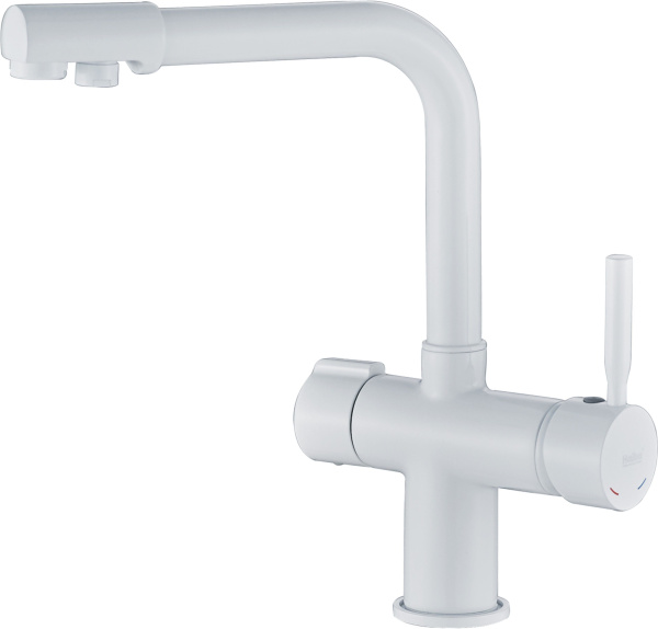 Смеситель для кухни/мойки HAIBA однозахватный, с подключением фильтра питьевой воды, поворотный, латунный, биканальный, с высоким изливом, длина 213 мм, латунь, цвет белый